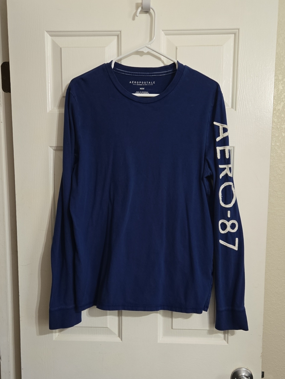 Aeropostale Deep Blue Long Sleeve Tee with White Sleeve Logo